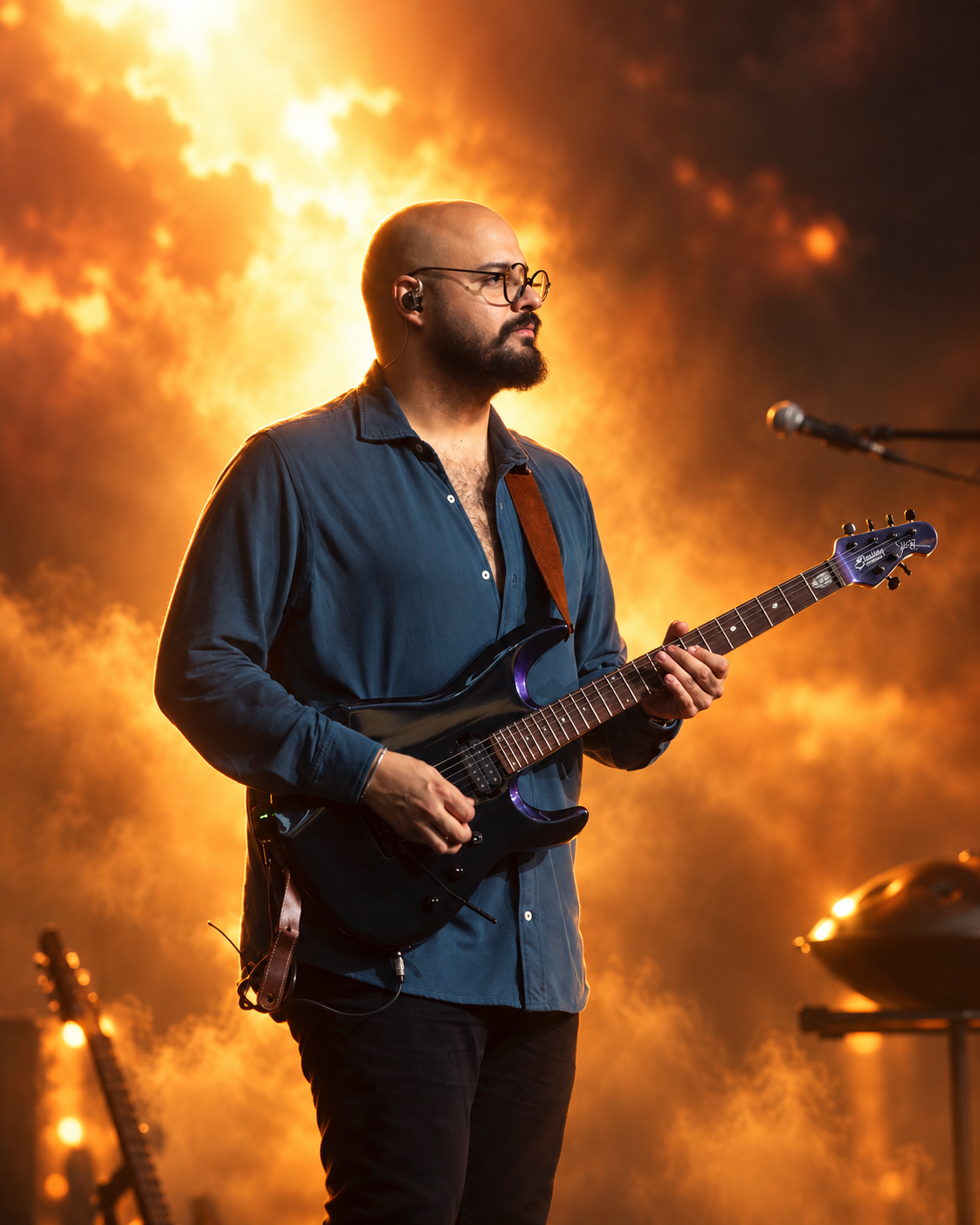 Johanns Steiner con su guitarra en el escenario, fotografía oficial en vivo